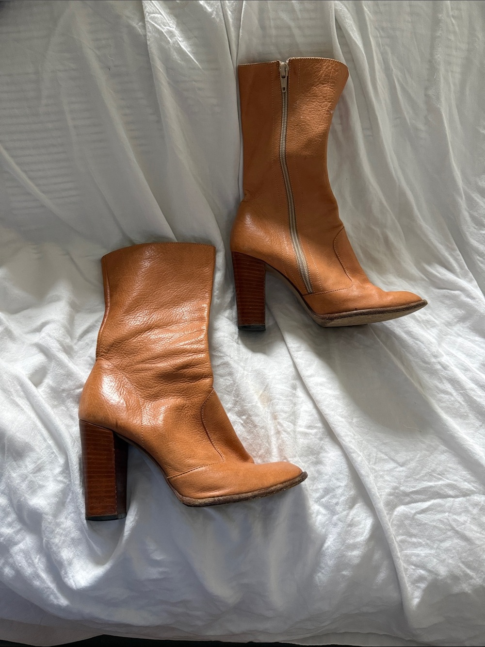 Vintage 90’s Marc Jacobs Tan Leather High-Heel Mid-Calf Boots - Women 36.5